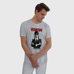 Пижама хлопковая мужская Уэнсдэй Аддамс черно-белый стиль, цвет: меланж — фото 2
