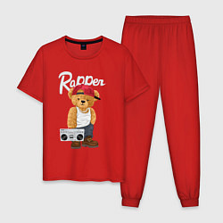 Пижама хлопковая мужская Rapper bear, цвет: красный