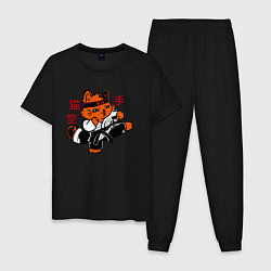 Пижама хлопковая мужская Кот каратист art, цвет: черный