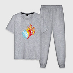 Пижама хлопковая мужская Лёд и пламя Сердце, цвет: меланж