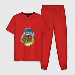 Пижама хлопковая мужская Тоторо на природе, цвет: красный