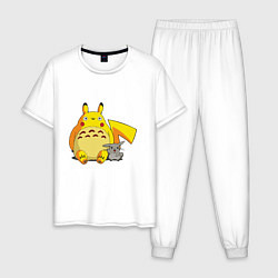 Пижама хлопковая мужская Pika Totoro, цвет: белый