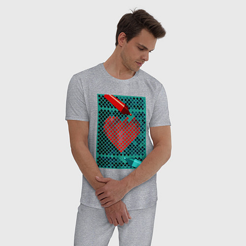 Мужская пижама Красное сердце маркером / Меланж – фото 3