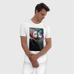 Пижама хлопковая мужская Уэнсдэй и Энид подруги, цвет: белый — фото 2