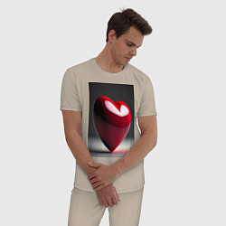 Пижама хлопковая мужская Сердечко, созданное нейросетью, цвет: миндальный — фото 2