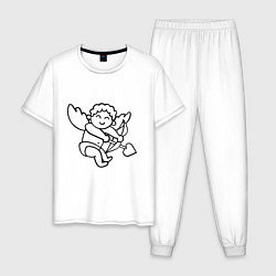 Пижама хлопковая мужская Купидон со стрелой сердцем черные линии, цвет: белый