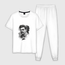 Пижама хлопковая мужская Сталин в черно-белом исполнении, цвет: белый