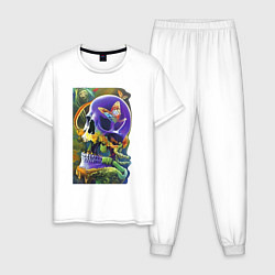 Пижама хлопковая мужская Череп цвета ультрамарин - нейросеть - art, цвет: белый