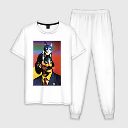Пижама хлопковая мужская Кошачья мечта Сальвадора Дали, цвет: белый