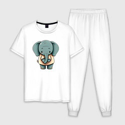 Пижама хлопковая мужская Слоник в футболке, цвет: белый