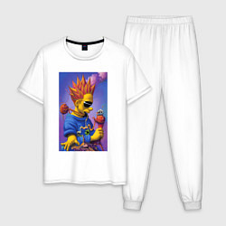 Пижама хлопковая мужская Bart Simpson - нейросеть - сюрреализм, цвет: белый