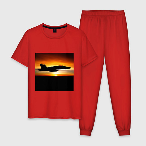 Мужская пижама Самолёт на закате / Красный – фото 1
