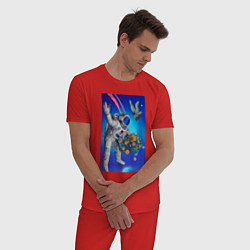 Пижама хлопковая мужская День святого Валентина в космосе - нейросеть, цвет: красный — фото 2