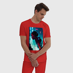 Пижама хлопковая мужская Синтвейв Cyberpunk 3, цвет: красный — фото 2
