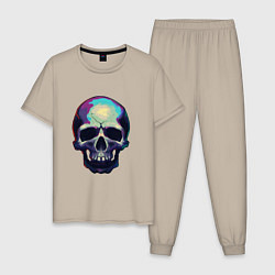 Пижама хлопковая мужская Граффити череп, цвет: миндальный