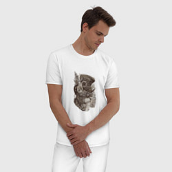 Пижама хлопковая мужская Кот в стиле стимпанк, цвет: белый — фото 2