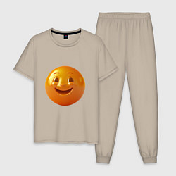 Пижама хлопковая мужская Смайлик-улыбка, цвет: миндальный