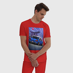 Пижама хлопковая мужская Быстрая машина под аркой, цвет: красный — фото 2