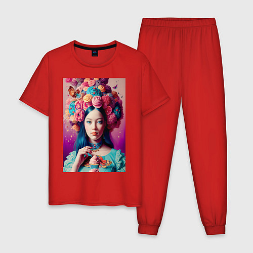 Мужская пижама Сладкая женщина и пирожные - нейросеть / Красный – фото 1