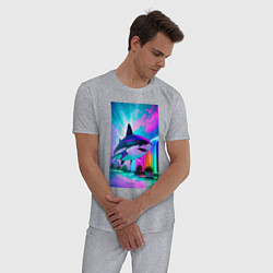 Пижама хлопковая мужская Неоновая акула - нейросеть, цвет: меланж — фото 2