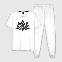 Пижама хлопковая мужская Цветок лотоса, цвет: белый