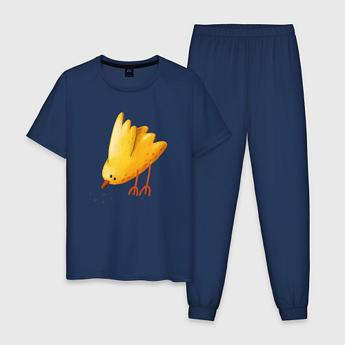 Мужская пижама Желтая птичка клюет зерна / Тёмно-синий – фото 1