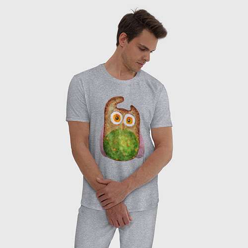 Мужская пижама Сова с зеленым брюшком / Меланж – фото 3