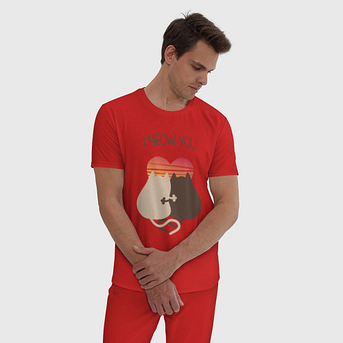 Мужская пижама Кошачья пара / Красный – фото 3