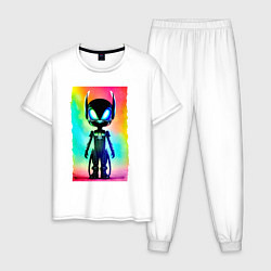 Пижама хлопковая мужская Alien cub - neural network - neon glow, цвет: белый