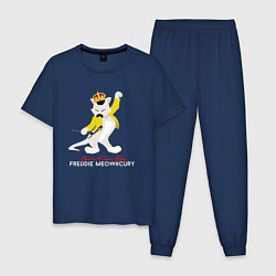 Пижама хлопковая мужская Фредди Меркьюри кот, цвет: тёмно-синий