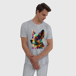 Пижама хлопковая мужская Разноцветный корги, цвет: меланж — фото 2