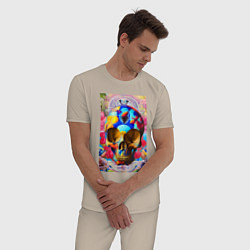 Пижама хлопковая мужская Skull - neural network - art, цвет: миндальный — фото 2