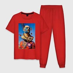 Пижама хлопковая мужская Памятник Ленину - нейросеть - сюрреализм, цвет: красный