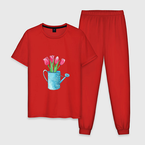 Мужская пижама Букет тюльпанов в лейке / Красный – фото 1