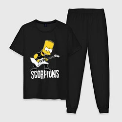 Пижама хлопковая мужская Scorpions Барт Симпсон рокер, цвет: черный