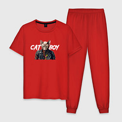 Пижама хлопковая мужская Cat boy, цвет: красный