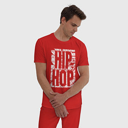 Пижама хлопковая мужская Hip hop большая поцарапанная надпись, цвет: красный — фото 2