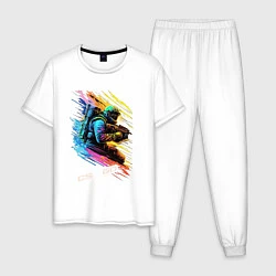 Пижама хлопковая мужская Counter Strike штурмовик, цвет: белый