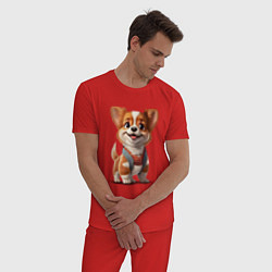 Пижама хлопковая мужская Малыш корги, цвет: красный — фото 2