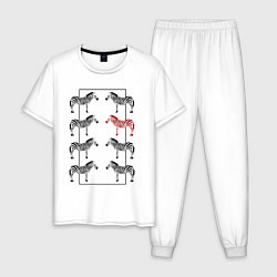 Пижама хлопковая мужская Зебры в прямоугольнике минимализм, цвет: белый