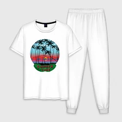 Пижама хлопковая мужская Лето, тропики, цвет: белый