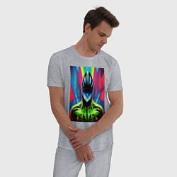 Пижама хлопковая мужская Alien - neural network - neon, цвет: меланж — фото 2