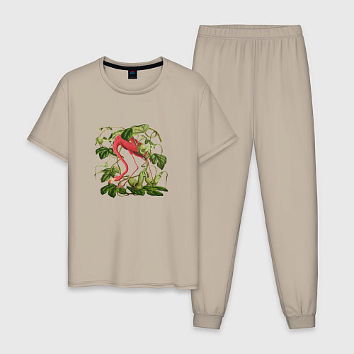 Мужская пижама Фламинго акварель / Миндальный – фото 1