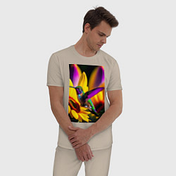 Пижама хлопковая мужская Колибри и подсолнух, цвет: миндальный — фото 2