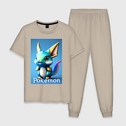 Пижама хлопковая мужская Pokemon Vaporeon, цвет: миндальный