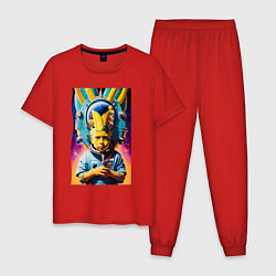 Пижама хлопковая мужская Космонавт Барт Симпсон - фантазия, цвет: красный