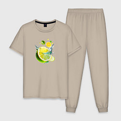 Пижама хлопковая мужская Лимонный спрей, цвет: миндальный