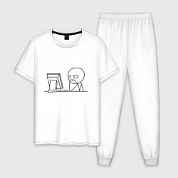 Пижама хлопковая мужская Мемный программист, цвет: белый