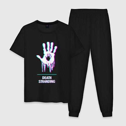 Мужская пижама Death Stranding в стиле glitch и баги графики / Черный – фото 1