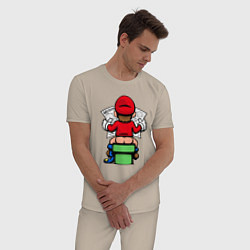 Пижама хлопковая мужская Марио с газетой, цвет: миндальный — фото 2